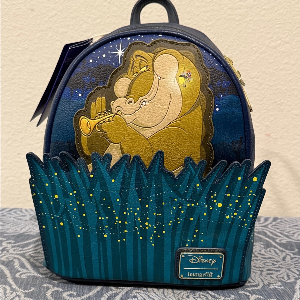 NEW Disney Loungefly Princess and the Frog “Louis” Teal and Yellow Mini Backpack